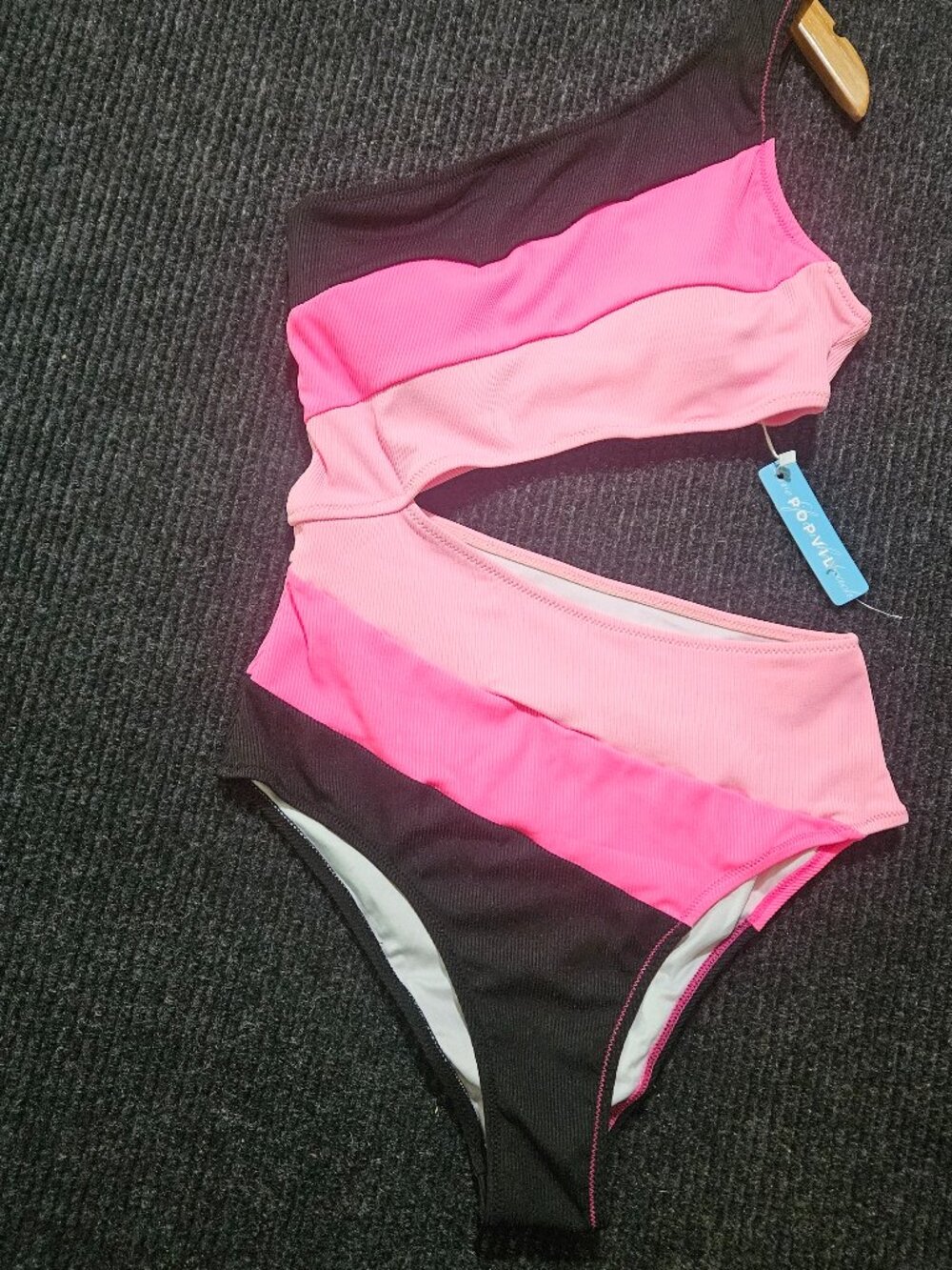 NWT Popvil women's asymmetrical one-shoulder black and pink color block sz s